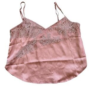 Free people Pink silky lace cami top adjustable straps boho fairy coquette